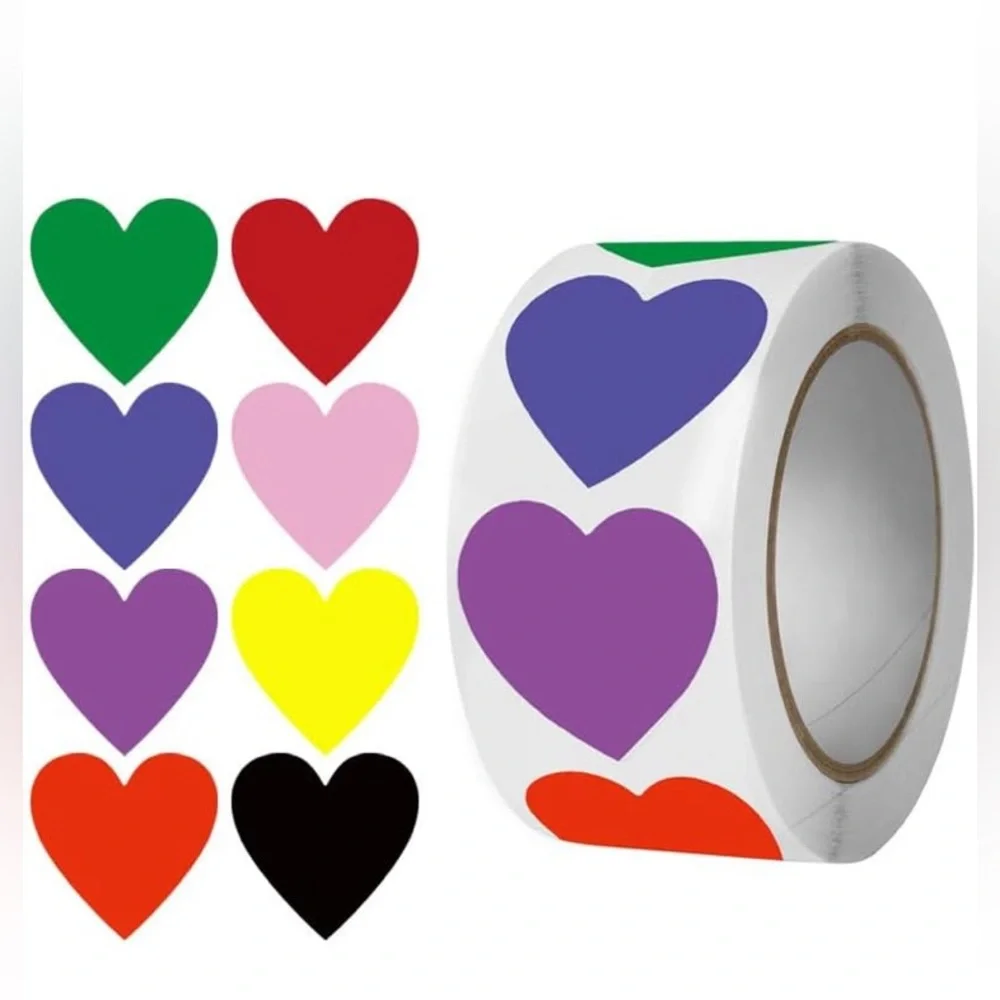 500 1 inch Colorful Heart Stickers Roll